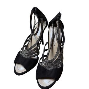 Women's Caparros Silver Rhinestone Black Pumps Size 9B